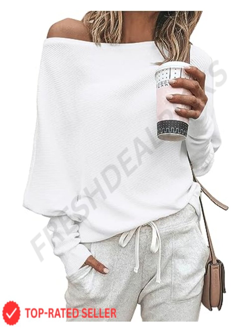 Womens Off The Shoulder Knit Pullover Sweater